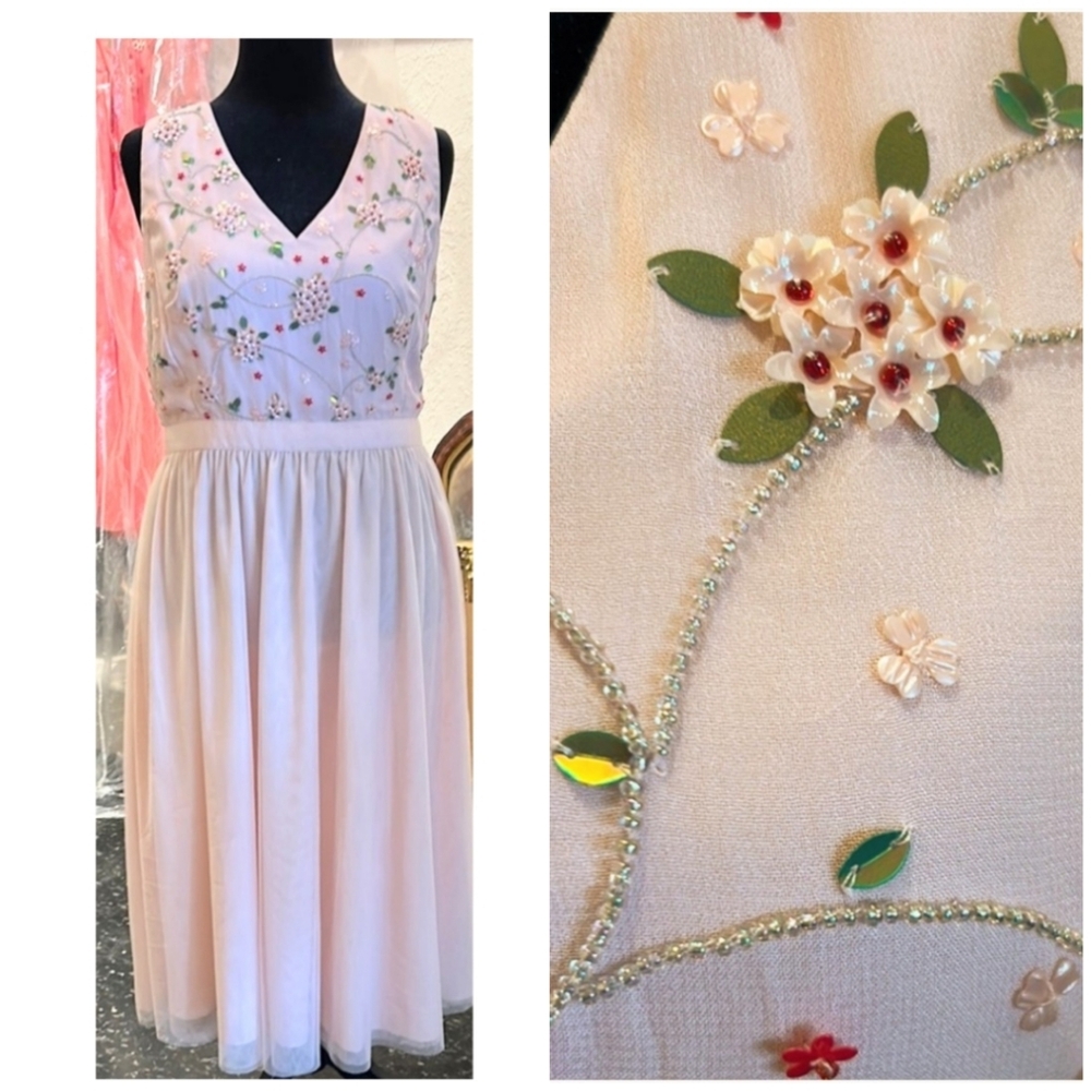 French Connection Pale Pink Sleeveless V-Neck Midi Dress European Purchase